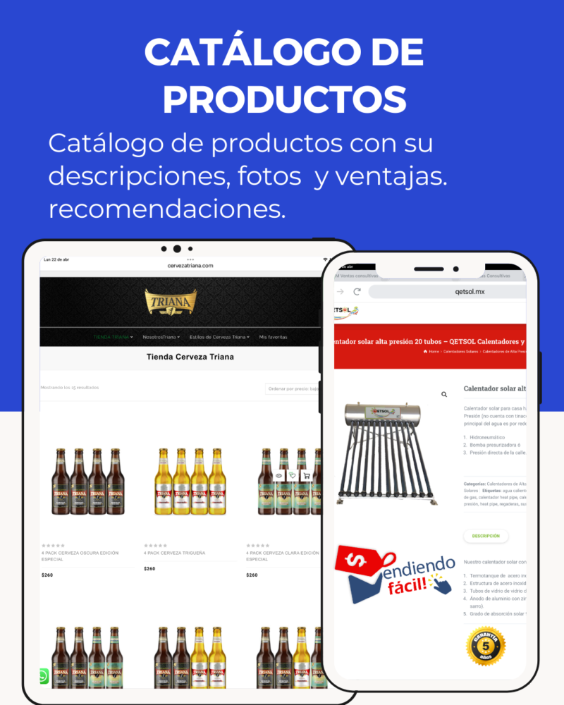Catálogo de productos en tu sitio OnePage smart.